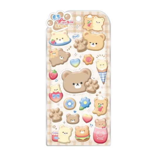 Cute bear-themed marshmallow, padded stickers with 3D, mochi paw prints