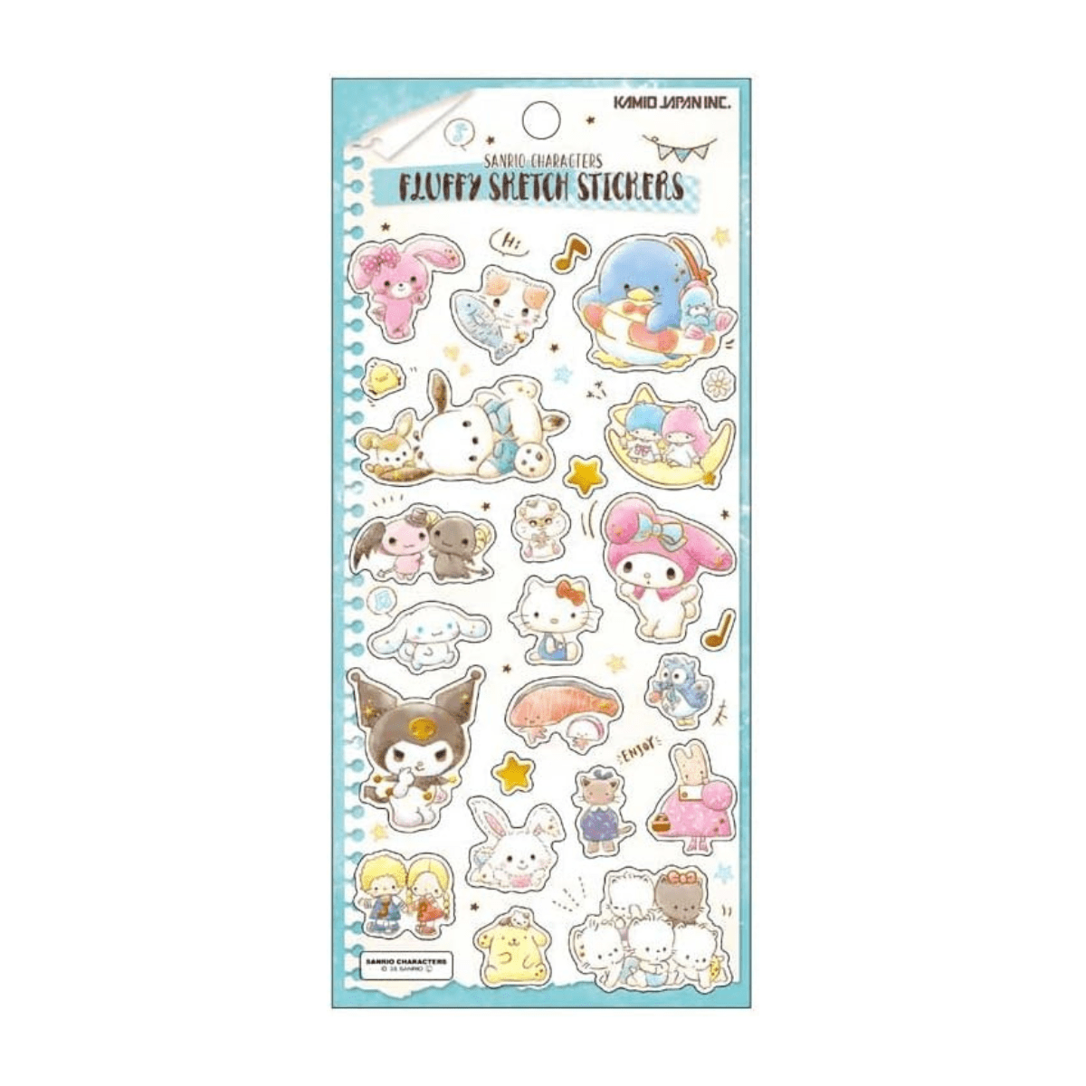 Kamio Japan Sanrio Characters Fluffy Sketch Stickers With Gold Foil, Mint - Dream Beam