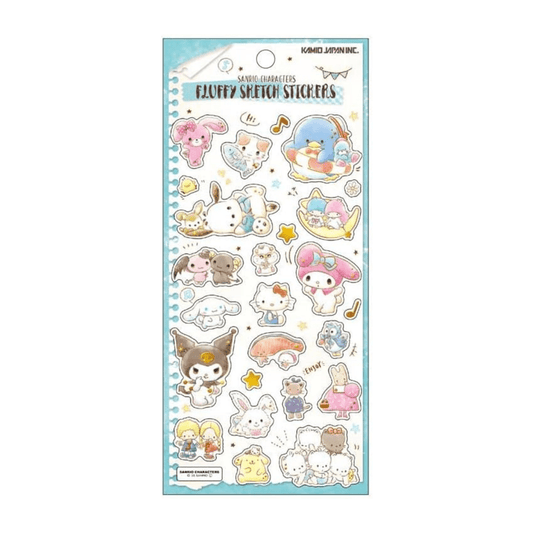 Kamio Japan Sanrio Characters Fluffy Sketch Stickers With Gold Foil, Mint - Dream Beam